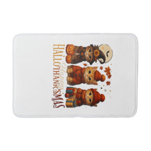 Halloween Thanksgiving Christmas Happy HalloThanks Bath Mat