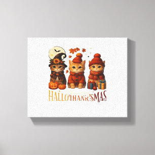 Halloween Thanksgiving Christmas Happy HalloThanks Canvas Print
