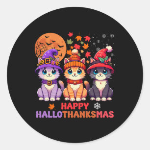 Halloween Thanksgiving Christmas Happy Hallothanks Classic Round Sticker