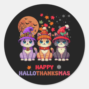 Halloween Thanksgiving Christmas Happy Hallothanks Classic Round Sticker