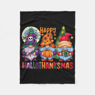 Halloween Thanksgiving Christmas Happy Hallothanks Fleece Blanket