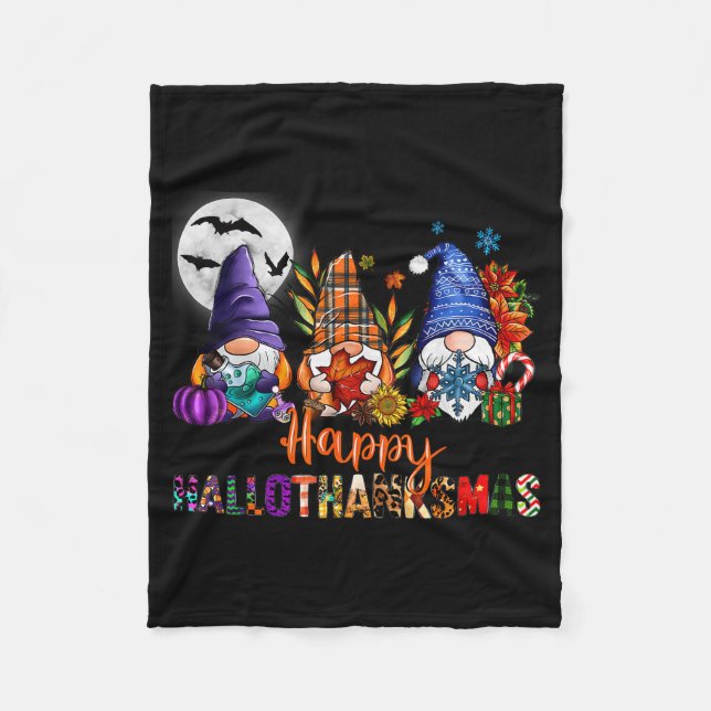 Halloween Thanksgiving Christmas Happy Hallothanks Fleece Blanket (Front)