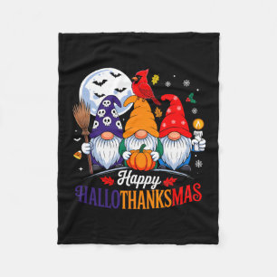Halloween Thanksgiving Christmas Happy Hallothanks Fleece Blanket