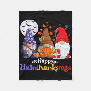 Halloween Thanksgiving Christmas Happy Hallothanks Fleece Blanket