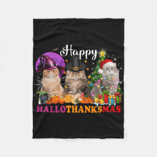 Halloween Thanksgiving Christmas Happy Hallothanks Fleece Blanket