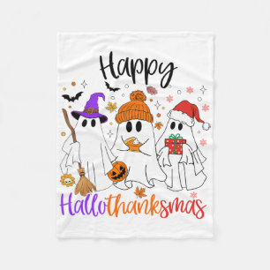 Halloween Thanksgiving Christmas Happy Hallothanks Fleece Blanket