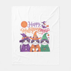Halloween Thanksgiving Christmas Happy HalloThanks Fleece Blanket