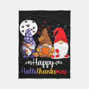 Halloween Thanksgiving Christmas Happy Hallothanks Fleece Blanket