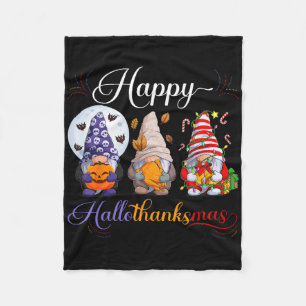 Halloween Thanksgiving Christmas Happy Hallothanks Fleece Blanket