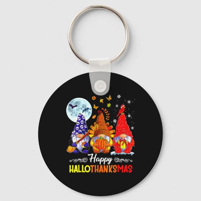 Halloween Thanksgiving Christmas Happy Hallothanks Key Ring (Front)