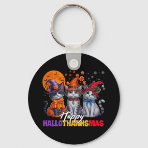 Halloween Thanksgiving Christmas Happy Hallothanks Key Ring