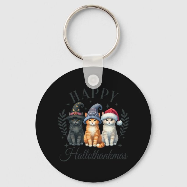 Halloween Thanksgiving Christmas Happy Hallothanks Key Ring (Front)