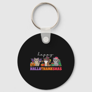 Halloween Thanksgiving Christmas Happy Hallothanks Key Ring