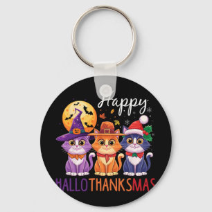 Halloween Thanksgiving Christmas Happy Hallothanks Key Ring