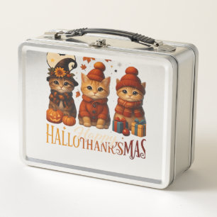 Halloween Thanksgiving Christmas Happy HalloThanks Metal Lunch Box