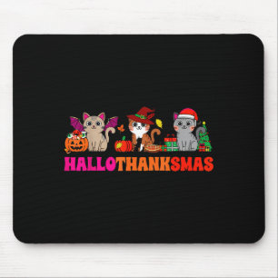 Halloween Thanksgiving Christmas Happy Hallothanks Mouse Pad