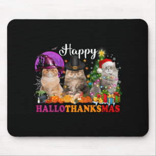 Halloween Thanksgiving Christmas Happy Hallothanks Mouse Pad
