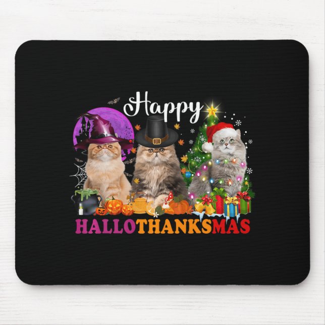 Halloween Thanksgiving Christmas Happy Hallothanks Mouse Pad (Front)