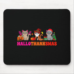 Halloween Thanksgiving Christmas Happy Hallothanks Mouse Pad