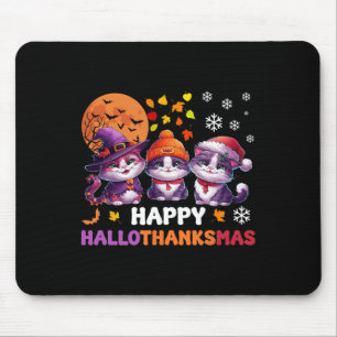 Halloween Thanksgiving Christmas Happy Hallothanks Mouse Pad