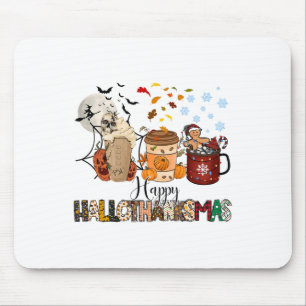Halloween Thanksgiving Christmas Happy Hallothanks Mouse Pad