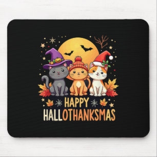 Halloween Thanksgiving Christmas Happy Hallothanks Mouse Pad