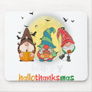 Halloween Thanksgiving Christmas Happy HalloThanks Mouse Pad