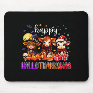 Halloween Thanksgiving Christmas Happy Hallothanks Mouse Pad