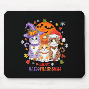 Halloween Thanksgiving Christmas Happy Hallothanks Mouse Pad