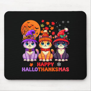 Halloween Thanksgiving Christmas Happy Hallothanks Mouse Pad