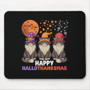 Halloween Thanksgiving Christmas Happy Hallothanks Mouse Pad