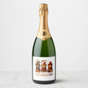 Halloween Thanksgiving Christmas Happy HalloThanks Sparkling Wine Label