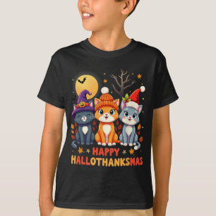 Halloween Thanksgiving Christmas Happy Hallothanks T-Shirt