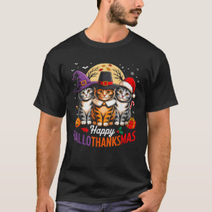 Halloween Thanksgiving Christmas Happy HalloThanks T-Shirt