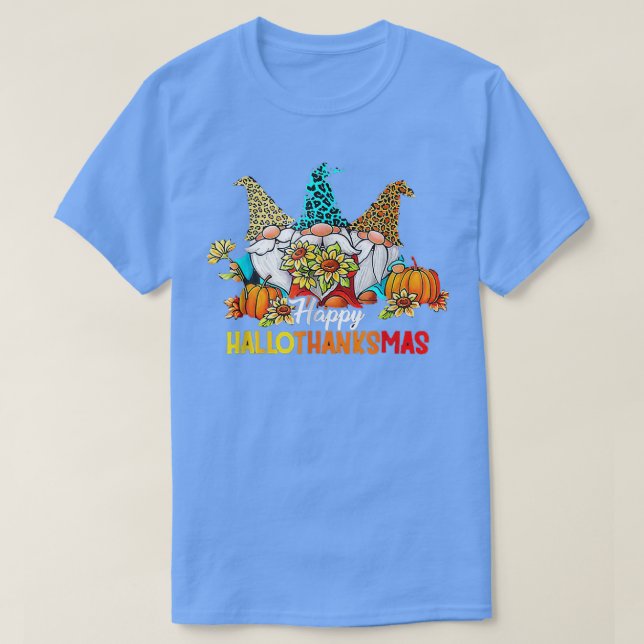 Halloween Thanksgiving Christmas Happy HalloThanks T-Shirt (Design Front)