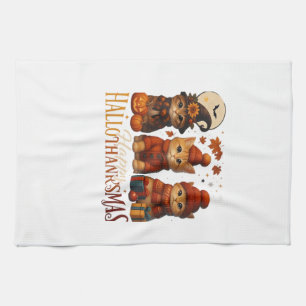 Halloween Thanksgiving Christmas Happy HalloThanks Tea Towel