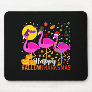 Halloween Thanksgiving Christmas Happy Hallowthank Mouse Pad