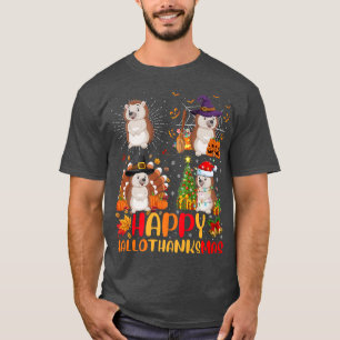 Halloween Thanksgiving Christmas Hedgehog Hallotha T-Shirt