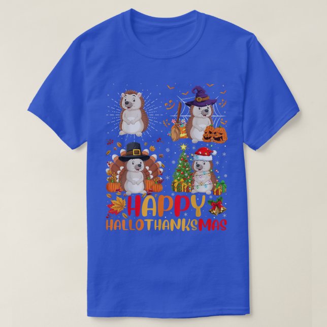 Halloween Thanksgiving Christmas Hedgehog Hallotha T-Shirt (Design Front)