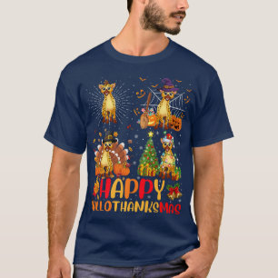 Halloween Thanksgiving Christmas Hyena Hallothanks T-Shirt