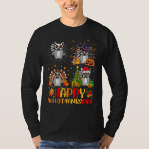 Halloween Thanksgiving Christmas Lemur Hallothanks T-Shirt