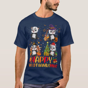 Halloween Thanksgiving Christmas Panda Hallothanks T-Shirt