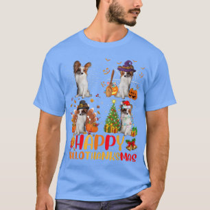 Halloween Thanksgiving Christmas Papillon Dog Hall T-Shirt