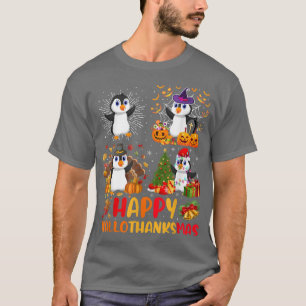 Halloween Thanksgiving Christmas Penguin Hallothan T-Shirt