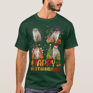 Halloween Thanksgiving Christmas Ragdoll Hallothan T-Shirt