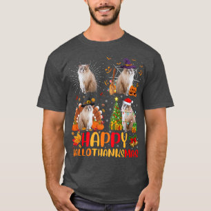 Halloween Thanksgiving Christmas Ragdoll Hallothan T-Shirt