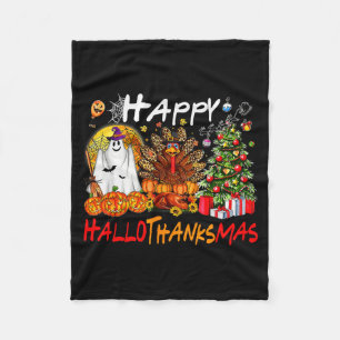 Halloween Thanksgiving Christmas Turkey Happy Hall Fleece Blanket