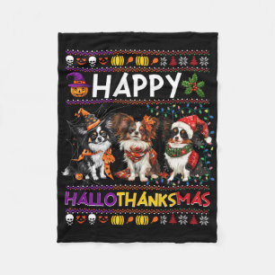 Halloween Thanksgiving Christmas Ugly Papillon Dog Fleece Blanket