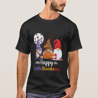 Halloween Thanksgiving Happy Hallothanksmas Gnomes T-Shirt