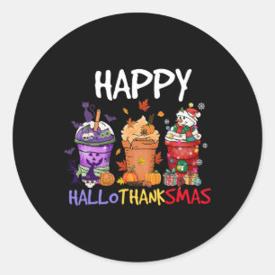Halloween Thanksgiving Happy Hallothanksmas Season Classic Round Sticker